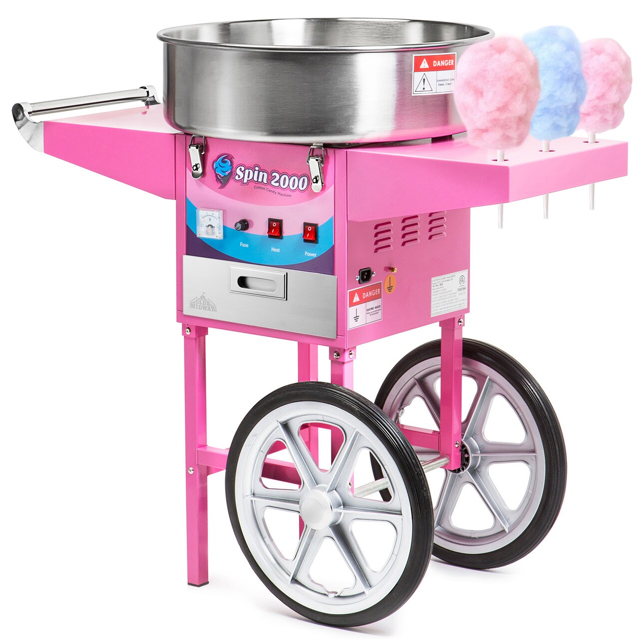 Olde Midway Cotton Candy Machine Cart, SPIN-2000 Electric Candy Floss Maker, Commercial-Grade